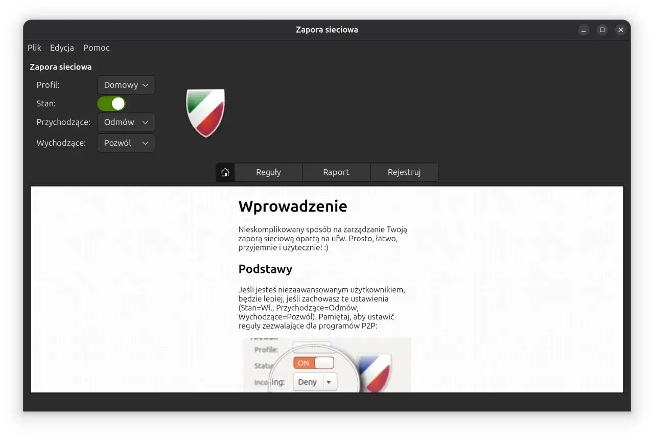 Ustawienia zapory sieciowej: profil 