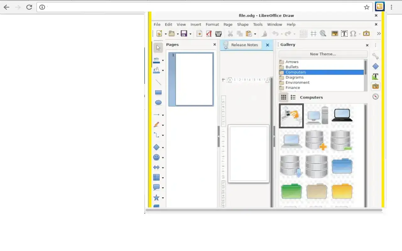 Interfejs programu LibreOffice Draw z widocznym panelem Galerii, gdzie wybrano kategorię 