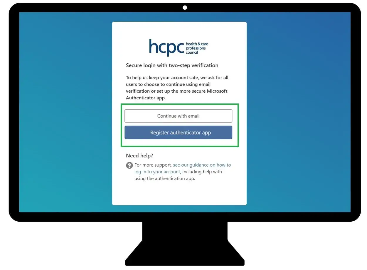 Ekran logowania z opcją weryfikacji dwuetapowej (mfa co to jest). Można kontynuować przez email lub zarejestrować aplikację uwierzytelniającą.