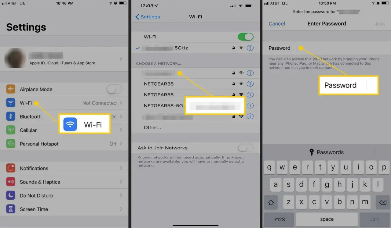 Wybieranie sieci Wi-Fi, wpisywanie hasła. SSID to nazwa sieci, którą widzisz na liście.