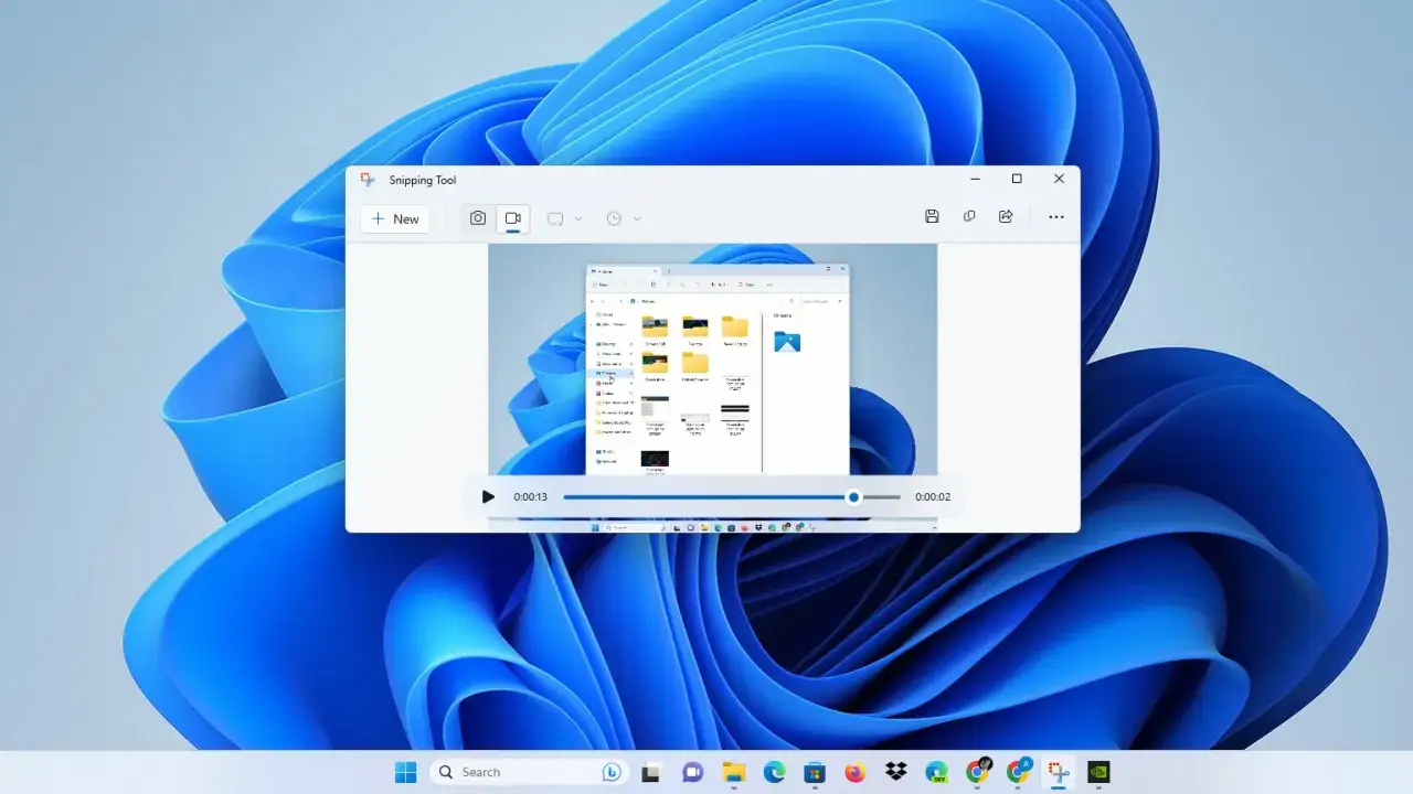 Narzędzie Wycinanie w Windows 11 pozwala nagrac ekran. Zobacz, jak to zrobić, klikając ikonę kamery.