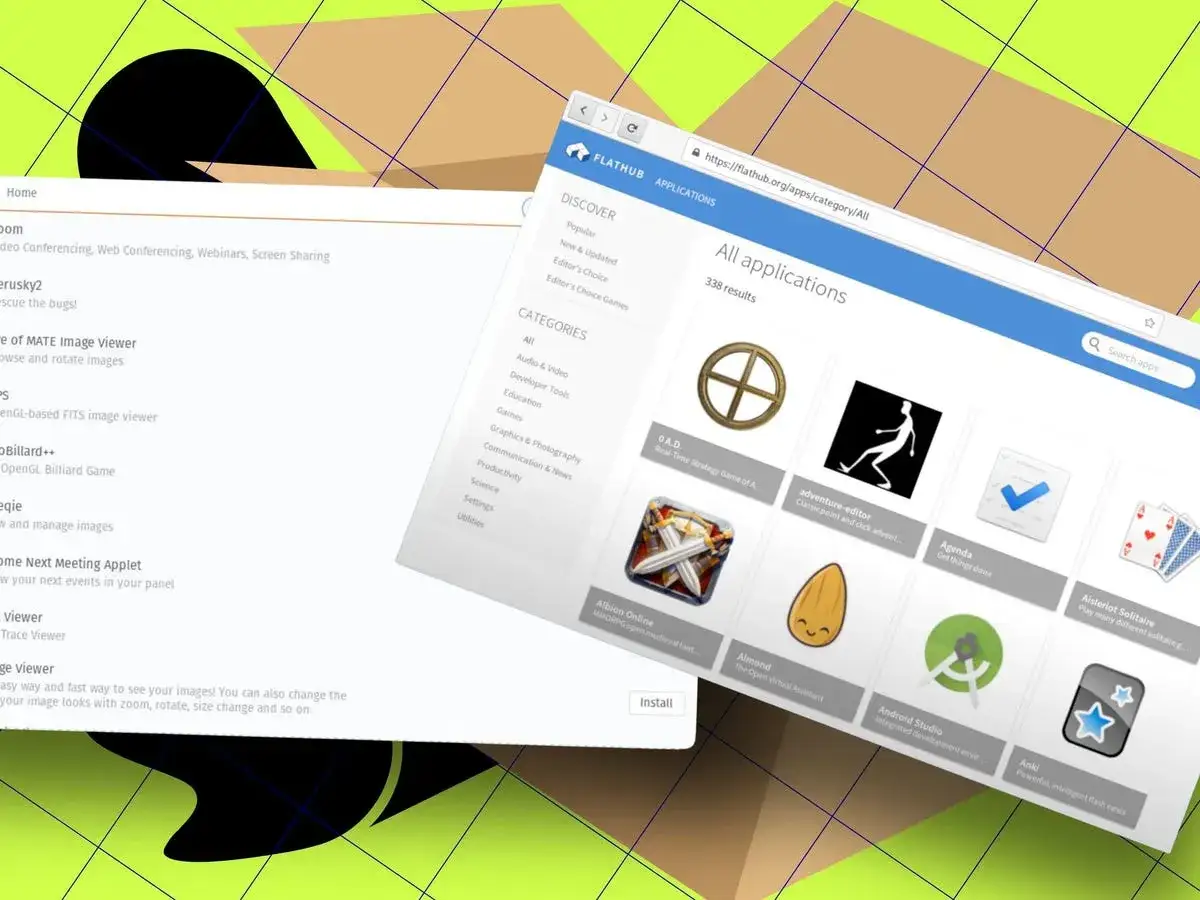 Przegląd aplikacji na Flathub, gdzie można znaleźć wiele programów, w tym te instalowane przez linux snap.