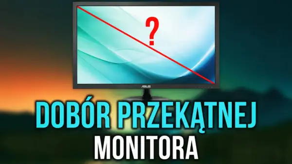 Jak sprawdzić ile monitor ma cali? Czerwona linia przez ekran i znak zapytania sugerują, że to poradnik o doborze przekątnej monitora.