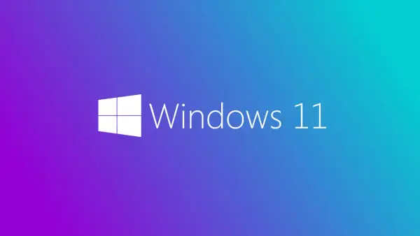 Logo Windows 11 na tle gradientu fioletowo-niebieskiego. Dowiedz się, jak zainstalować Windowsa.