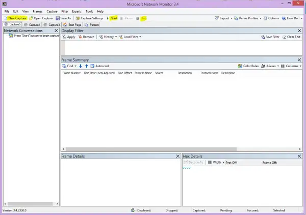 Microsoft Network Monitor 3.4, narzędzie do analizy ruchu sieciowego, podobne do tcpdump w systemie Windows.