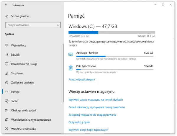 Ustawienia Pamięci w Windows 11 pokazują, jak zwiększyć dysk C, usuwając aplikacje, pliki tymczasowe i optymalizując dyski.
