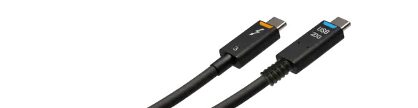 Dwa kable USB-C. Jeden z symbolem błyskawicy i oznaczeniem "3", drugi z napisem "USB 20G".