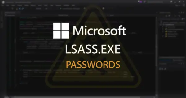 Ostrzeżenie: Proces LSASS.EXE i hasła na tle kodu.